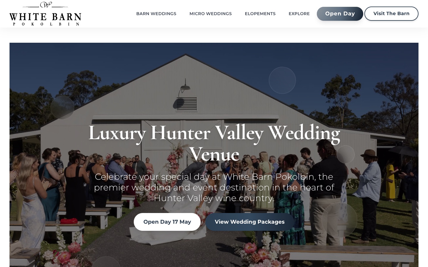 White Barn Pokolbin wedding venue website on mobile